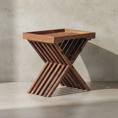 Beistelltisch - Klappbar Massivholz 60x57cm mit Tablett