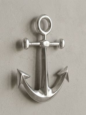 Wanddeko Anker Aluminium silberfarben poliert 62,5cm handgefertigt