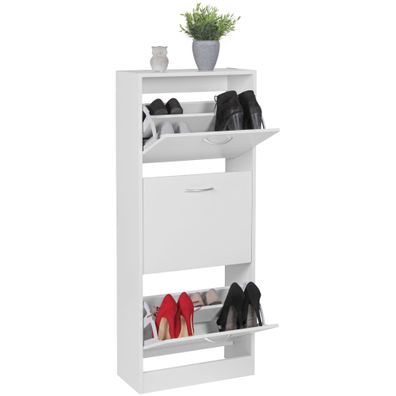 Schuhschrank - Weiß, 3 Fächer, für ca. 18 Paar Schuhe, 50x125x24cm