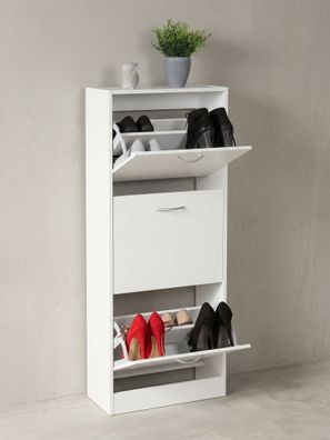 Schuhschrank - Weiß, 3 Fächer, für ca. 18 Paar Schuhe, 50x125x24cm