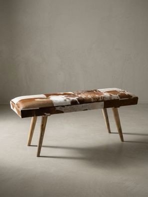 Sitzbank - Ziegenfell/Leder, Landhausstil, Mango Holz, 220kg Belastbarkeit