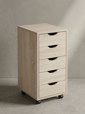 Rollcontainer - MDF-Holz, Sonoma, 5 Schubladen, Rollen, für Büro oder Wohnzimmer