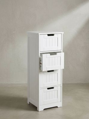 Badkommode Weiß 30x83x30 cm im Landhausstil mit 4 Schubladen und Ablagefläche
