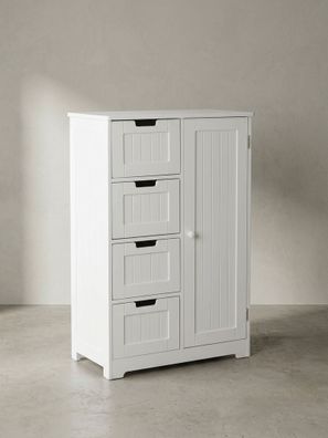 Badschrank Weiß 30x83x30 cm im Landhausstil aus MDF mit 4 Schubladen