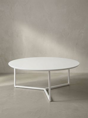 Couchtisch rund, Weißes MDF-Holz mit Metallbeinen, Durchmesser 80cm, Höhe 33cm