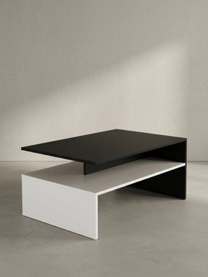 Couchtisch Zweifarbig Schwarz Weiß, 90x60cm, Melaminharzbeschichtet