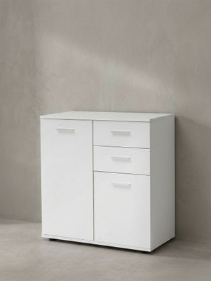 Sideboard - Weiß, 2 Türen, 2 Schubladen, kratzfest, melaminbeschichtet