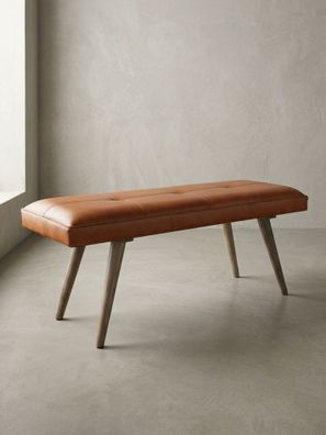 Sitzbank - Ziegenleder/Massivholz, Retro-Stil, 200kg Belastbarkeit