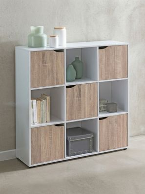 Regal - Weiß/Sonoma, 89x91x29cm, 9 Fächer, für Bücher und Deko