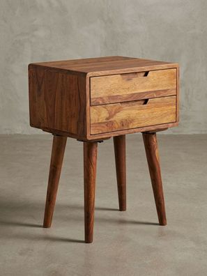 Nachttisch Massivholz Sheesham 47 x 66 x 36 cm Landhausstil 2 Schubladen