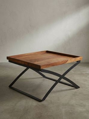 Couchtisch Quadratisch, Sheesham Holz und Eisen, Industrial-Stil, Maße 63x39x63cm