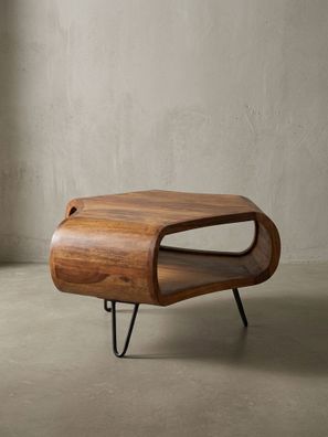 Couchtisch Sheesham Holz in Landhaus-Stil mit Stauraum, Maße 55x38x55cm