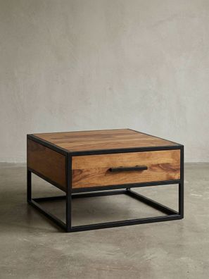 Couchtisch Industriestil, Metall und Holz, mit Schublade, 50kg Tragkraft
