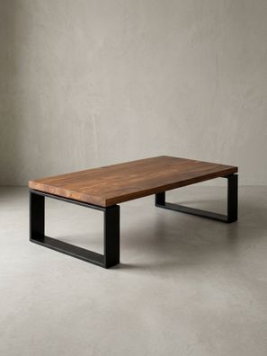 Couchtisch aus Holz und Metall, Industriedesign, Einzigartige Maserung, 115x60x35cm