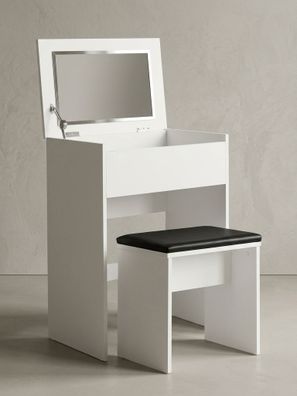 Schminktisch Weiß, Klappspiegel & Hocker, pflegeleicht, Melaminbeschichtet, modern