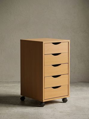 Rollcontainer - Buche, 5 Schubladen, Schreibtischcontainer, Rollen