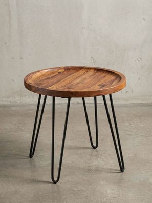 Couchtisch in Braun, Sheeshamholz mit Haarnadelbeinen, Modernes Design