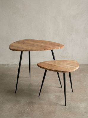 Beistelltisch Set - Holz Metall Braun Schwarz 60x51x60cm 42x37x42cm