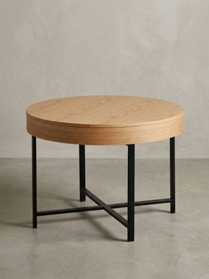 Couchtisch Rund, Holzoptik & Metallbeine, Stauraum, Industrial-Stil, 69x49x69cm