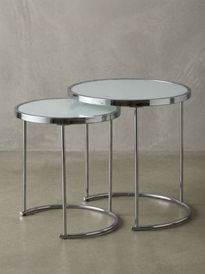 Couchtisch Set - Rund Glas 2-teilig mit Stauraum platzsparend