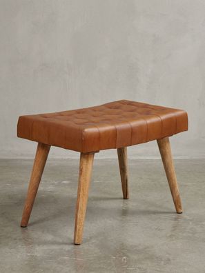 Sitzhocker - Echtleder/Naturholz, modern, 120kg Belastbarkeit