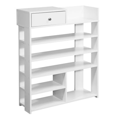 Schuhregal - Weiß, 75x92,5x24cm, 7 Fächer, mit Schublade, kompakt