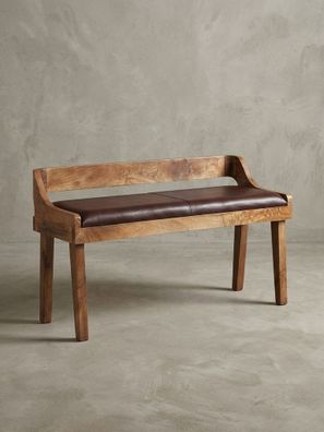 Sitzbank - Echtleder, 108cm, mit Rückenlehne, Beine Massivholz
