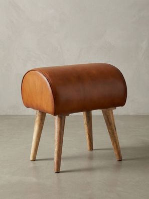 Sitzhocker - Echtleder/Massivholz, 45x53x40cm, 120kg Belastbarkeit
