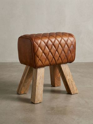 Sitzhocker - Echtleder, Rautenmuster, robust