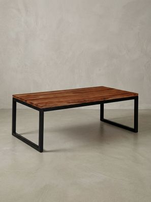 Couchtisch Industrie-Stil in Sheesham-Holz massiv, Unikat mit einzigartiger Maserung
