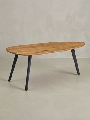 Couchtisch in Nierenform aus Akazie Massivholz mit stabilen Metallbeinen
