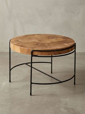 Couchtisch Industrial, Akazienholz Mattschwarz Metallgestell, 62x40x62cm