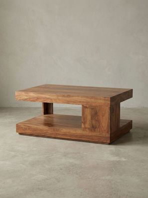 Couchtisch Sheesham Massivholz, 90x60cm, Einzigartige Maserung, 30kg Belastbarkeit