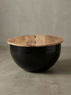 Couchtisch Industrial-Style Mango-Holz mit Metall, Aufklappbarer Stauraum