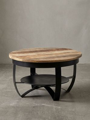 Couchtisch in Braun/Schwarz, Industrieller Stil, aus Recyceltem Mango-Massivholz