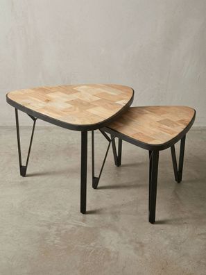 Couchtisch Set - Massivholz Metall Braun Schwarz platzsparend Industrial