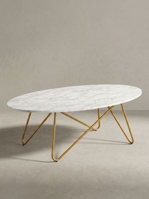 Couchtisch Oval in Marmor-Optik mit goldfarbenem Gestell, Maße 120x40x60cm