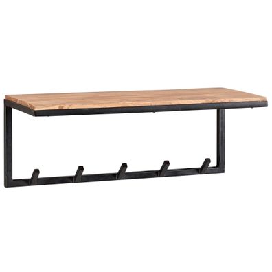 Wandgarderobe Akazie Massivholz Metall Modern 70x27x30cm mit Hakenleiste und Ablage