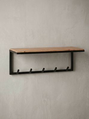 Wandgarderobe Akazie Massivholz 70 x 27 x 30 cm mit 5 Haken und Ablage
