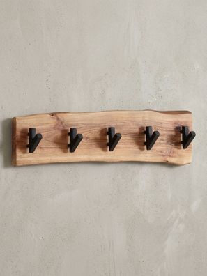 Wandgarderobe Akazie Massivholz Metall Modern 60x17x9cm mit Naturkante