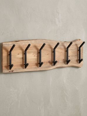 Wandgarderobe Akazie Massivholz Metall Modern 100x29x12,5cm mit Baumkante
