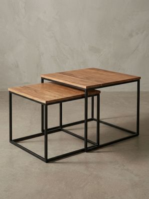 Wohnzimmertisch Set - Holz Metall quadratisch 2-teilig Industrie-Stil