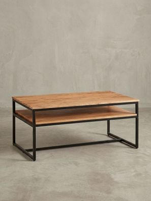 Couchtisch Industrial Vintage, Akazienholz und Eisen, 2 Ablagen, Belastbarkeit 15 kg