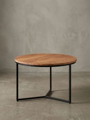 Couchtisch Akazienholz, Eisengestell, Stauraum, elegantes Design, robust, modern