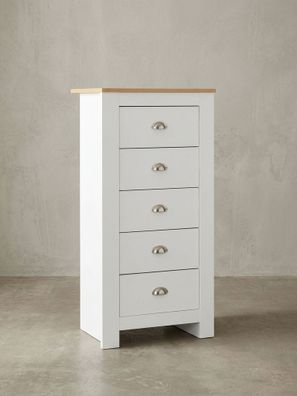 Sideboard - Eiche/Weiß, 5 Schubladen, melaminbeschichtet, platzsparend