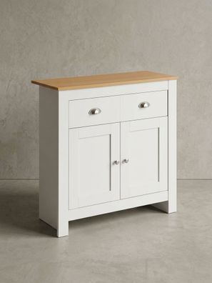 Sideboard - Eiche/Weiß, 2 Schubladen, melaminbeschichtet, modern
