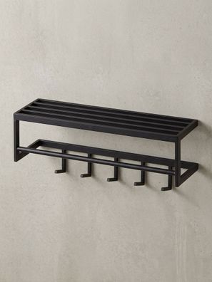 Wandgarderobe Metall Schwarz Modern mit 5 Haken und Kleiderstange