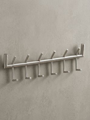 Wandgarderobe Metall Silber Modern 60x19x10cm mit 12 Haken