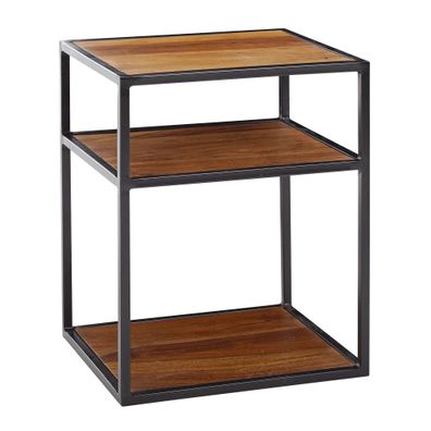 Nachttisch - Massivholz, 40x50x35cm, 3 Ablagen, Industrial-Stil