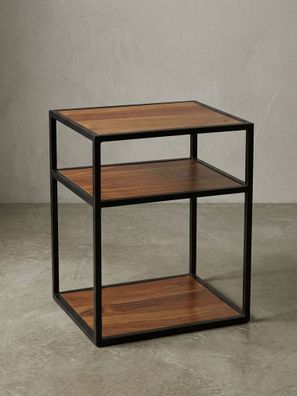 Nachttisch - Massivholz, 40x50x35cm, 3 Ablagen, Industrial-Stil